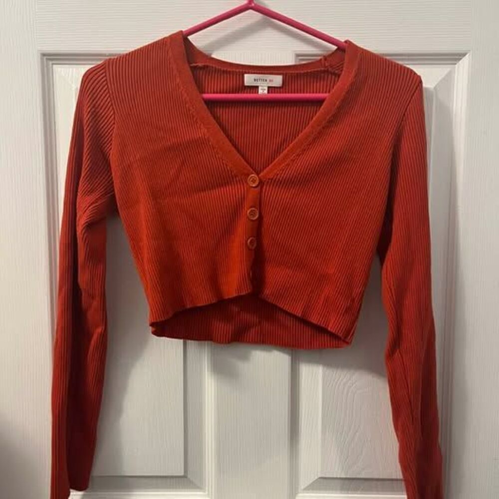 Better Be Orange Cropped Ribbed Cardigan Sweater Size L